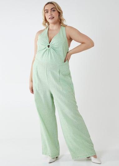 Blue Vanilla Green Curve Halter Neck Culotte Green Jumpsuit