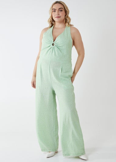 Blue Vanilla Green Curve Halter Neck Culotte Green Jumpsuit