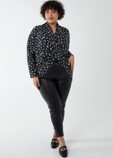 Blue Vanilla Black Curve Draped Dip Hem Top