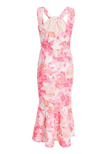 Quiz Pink Floral Print Frill Halter Neck Midi Dress