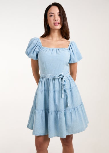 Blue Vanilla Blue Washed Puff Sleeve Mini Dress