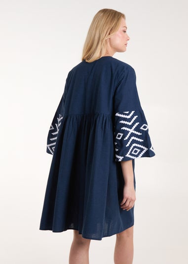 Blue Vanilla Navy Embroidered Tunic Dress