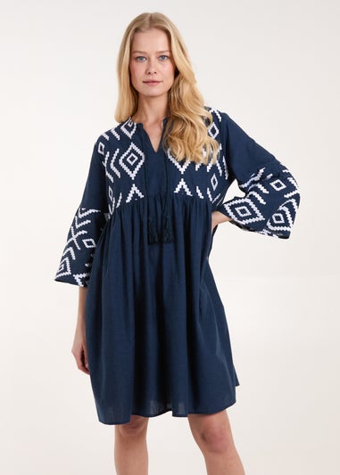 Blue Vanilla Navy Embroidered Tunic Dress