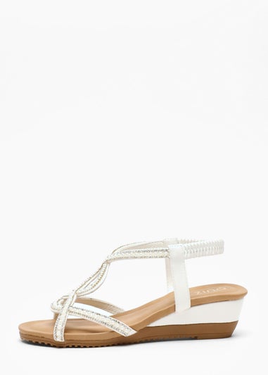 Quiz White Pearl Low Wedge Sandals
