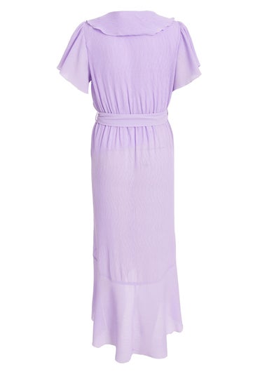 Quiz Lilac Petite Crinkle Woven Frill Midaxi Dress