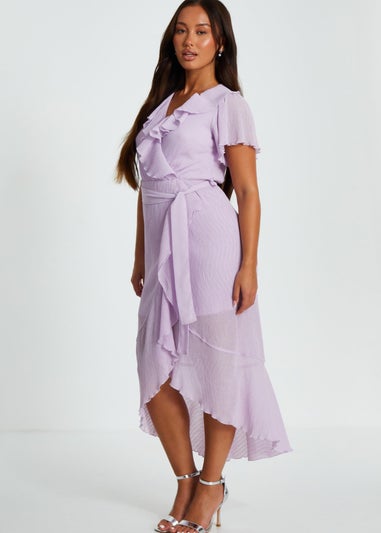 Quiz Lilac Petite Crinkle Woven Frill Midaxi Dress