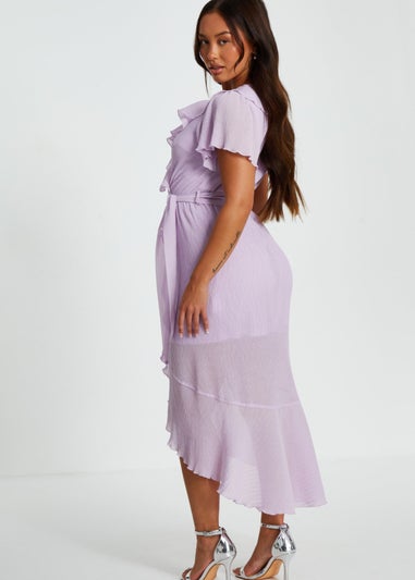 Quiz Lilac Petite Crinkle Woven Frill Midaxi Dress