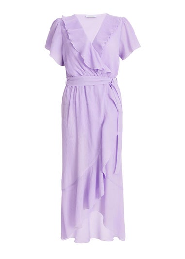 Quiz Lilac Petite Crinkle Woven Frill Midaxi Dress