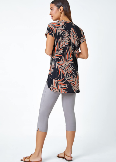 Roman Rust Textured Tropical Print Overshirt Stretch Top