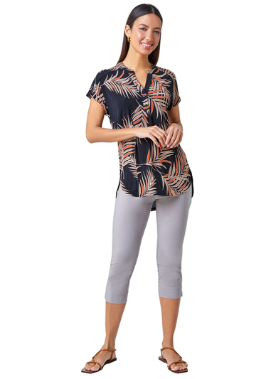 Roman Rust Textured Tropical Print Overshirt Stretch Top