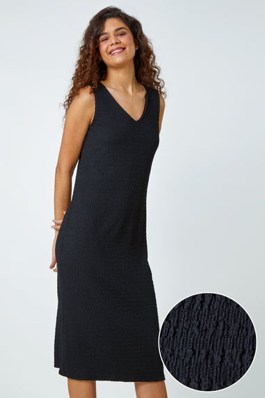 Roman Black Textured Stretch Jersey Midi Dress