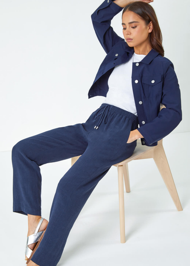 Roman Navy Petite Linen Mix Trousers