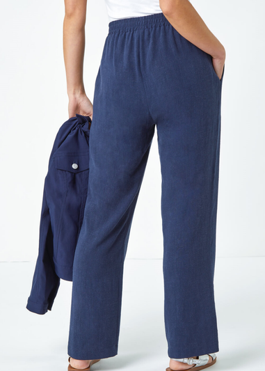 Roman Navy Petite Linen Mix Trousers - Matalan