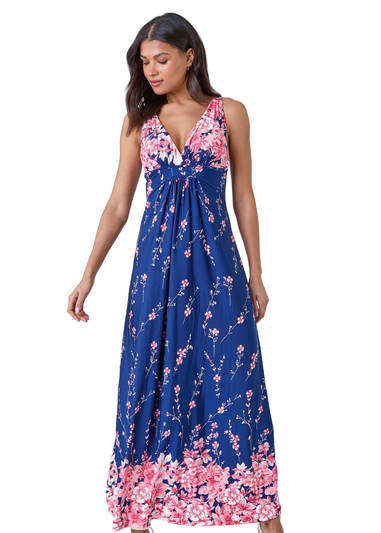 Roman Navy Floral Print Stretch Maxi Dress - Matalan