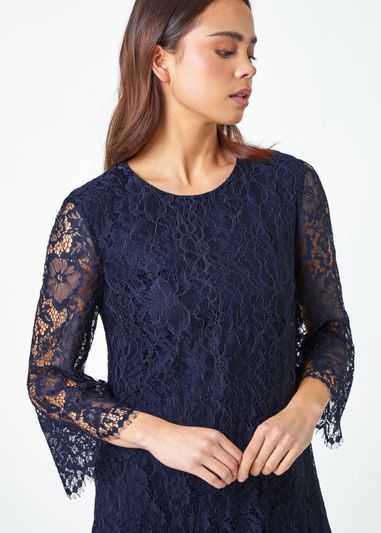 Roman Navy Petite Lace Overlay Tunic Dress