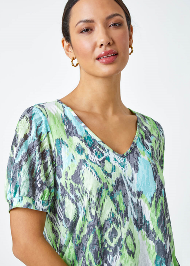 Roman Green Animal Burnout Blouse