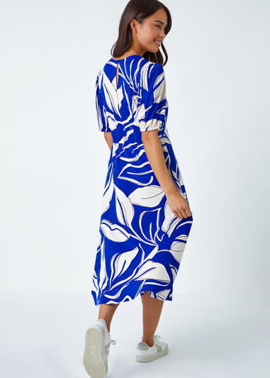 Roman Royal Blue Petite Leaf Stretch Midi Dress