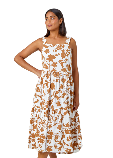 Roman Biscuit Sleeveless Cotton Floral Midi Dress