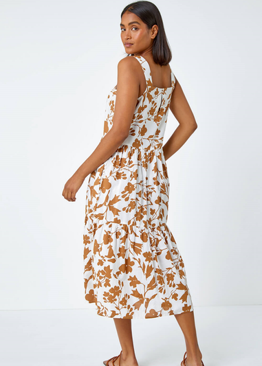 Roman Biscuit Sleeveless Cotton Floral Midi Dress