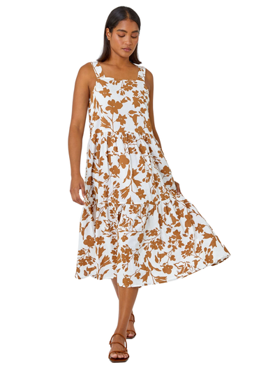 Roman Biscuit Sleeveless Cotton Floral Midi Dress