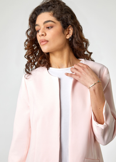 Roman Pink 3/4 Sleeve Textured Longline Jacket