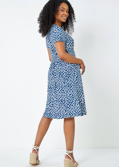 Roman Navy Petite Spot Print Wrap Dress