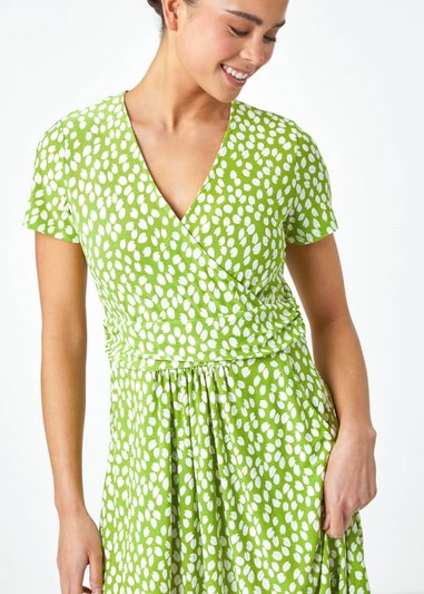 Roman Lime Petite Spot Print Wrap Stretch Dress