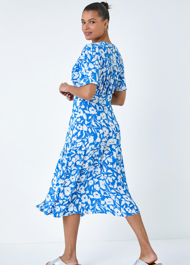 Roman Blue Tiered Contrast Floral Print Dress