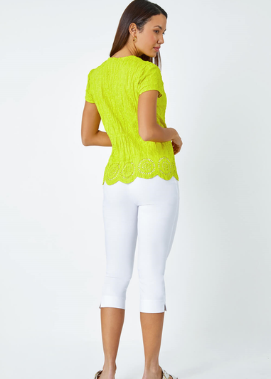 Roman Lime Cotton Embroidered Crinkle Blouse