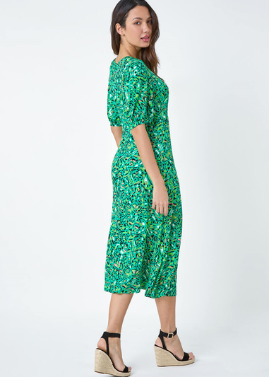 Roman Green Animal Print Keyhole Stretch Dress