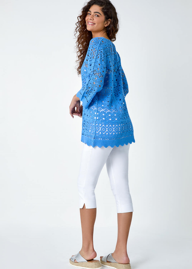 Roman Light Blue Cotton Crochet Tunic Top