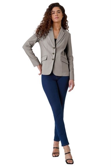 Roman Taupe Stretch Button Detail Blazer