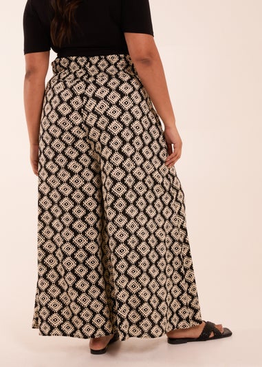 Blue Vanilla Black Curve Shirred Wide Leg Aztec Trouser
