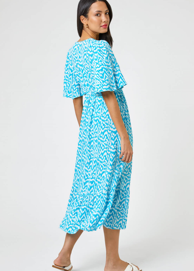 Roman Aqua Zig Zag Tiered Maxi Dress