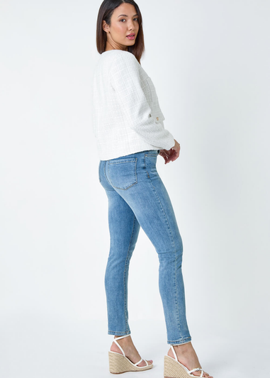 Roman Ivory Collarless Boucle Jacket
