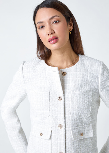 Roman Ivory Collarless Boucle Jacket