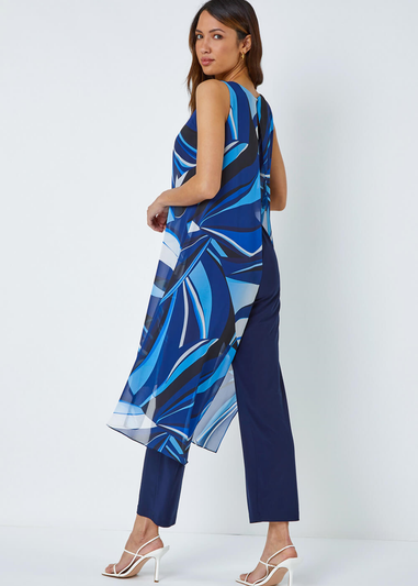 Roman Royal Blue Full Length Printed Overlay Jumpsuit