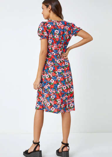 Roman Red Frill Sleeve Floral Tea Dress