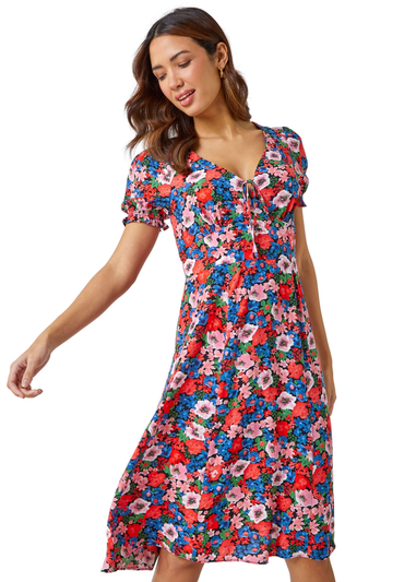 Roman Red Frill Sleeve Floral Tea Dress