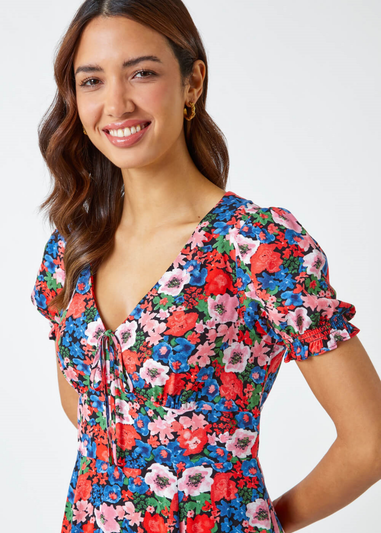 Roman Red Frill Sleeve Floral Tea Dress