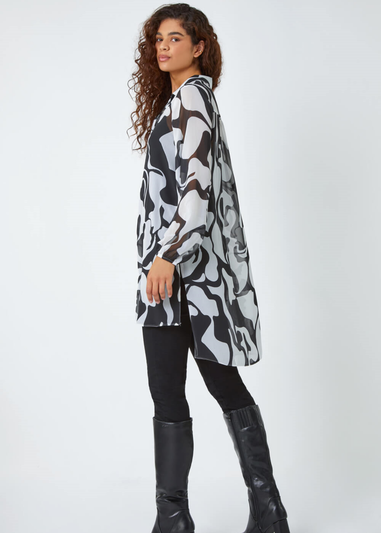 Roman Ivory  Abstract Print Longline Blouse