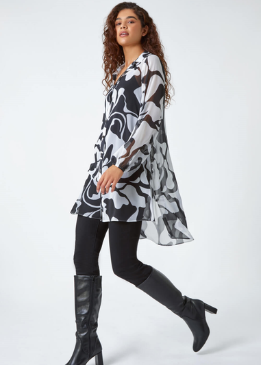 Roman Ivory  Abstract Print Longline Blouse