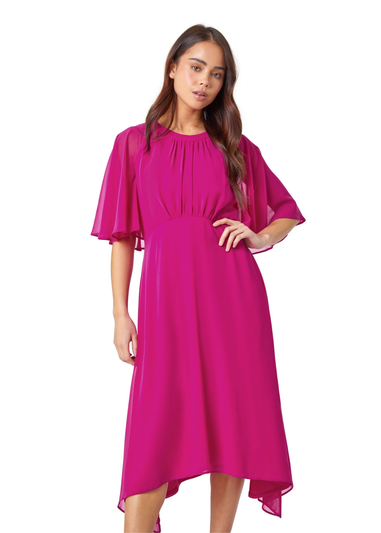 Roman Pink Petite Chiffon Cape Midi Dress