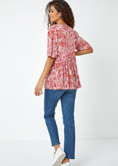 Roman Red Ditsy Floral Tie Smock Top