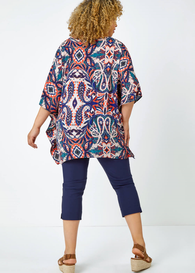 Roman Navy Curve Paisley Print Relaxed Top