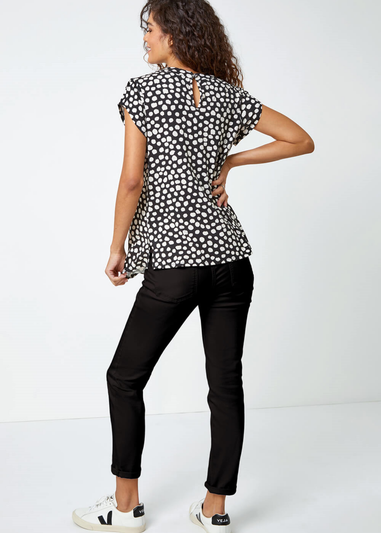 Roman Black Spot Print Pleat Detail Blouse