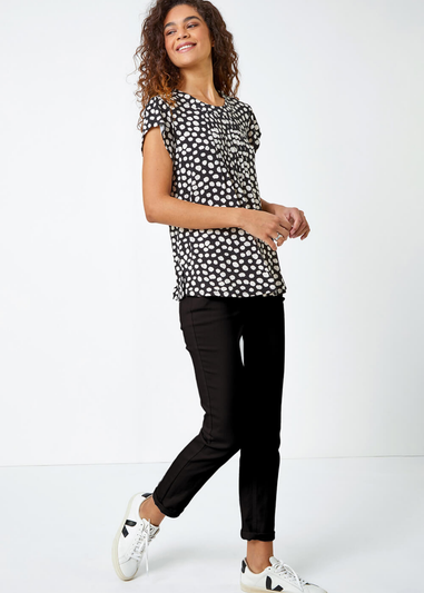 Roman Black Spot Print Pleat Detail Blouse