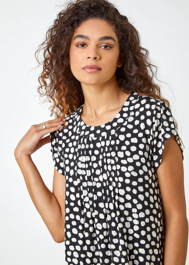 Roman Black Spot Print Pleat Detail Blouse