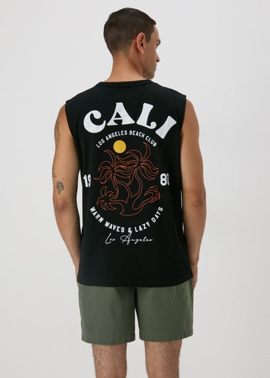 Black California Printed Vest