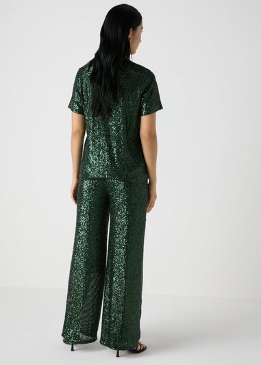 Et Vous Green Sequin Wide Leg Trousers